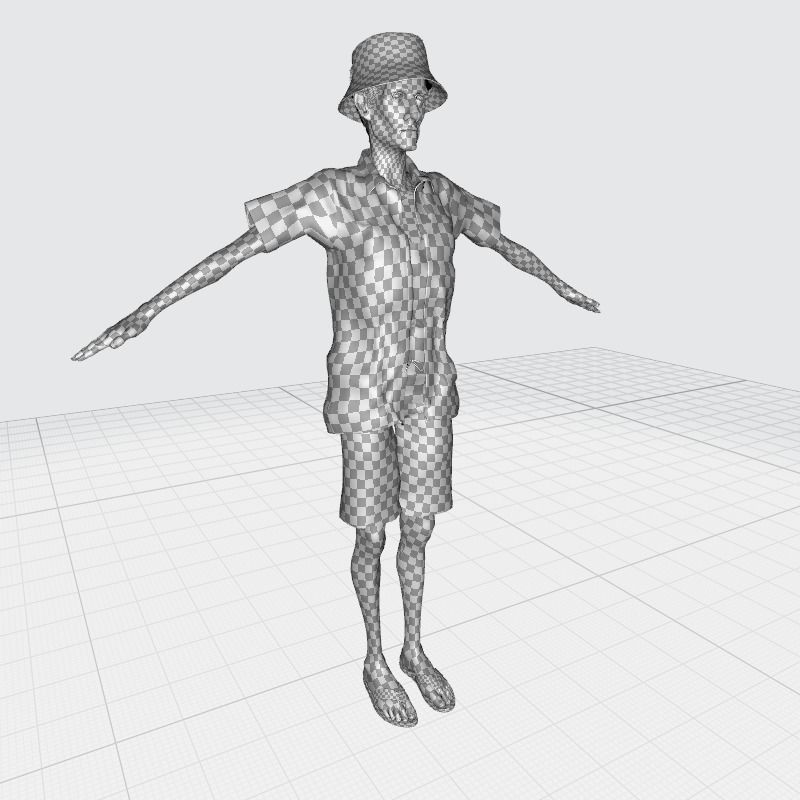 Old Man Tourist naked and clothed Low-poly 3D model_30