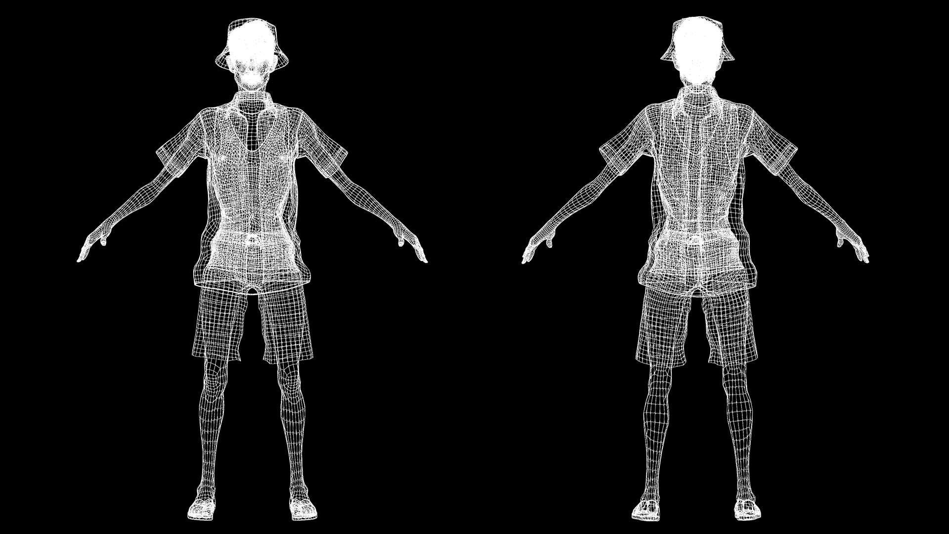 Old Man Tourist naked and clothed Low-poly 3D model_14