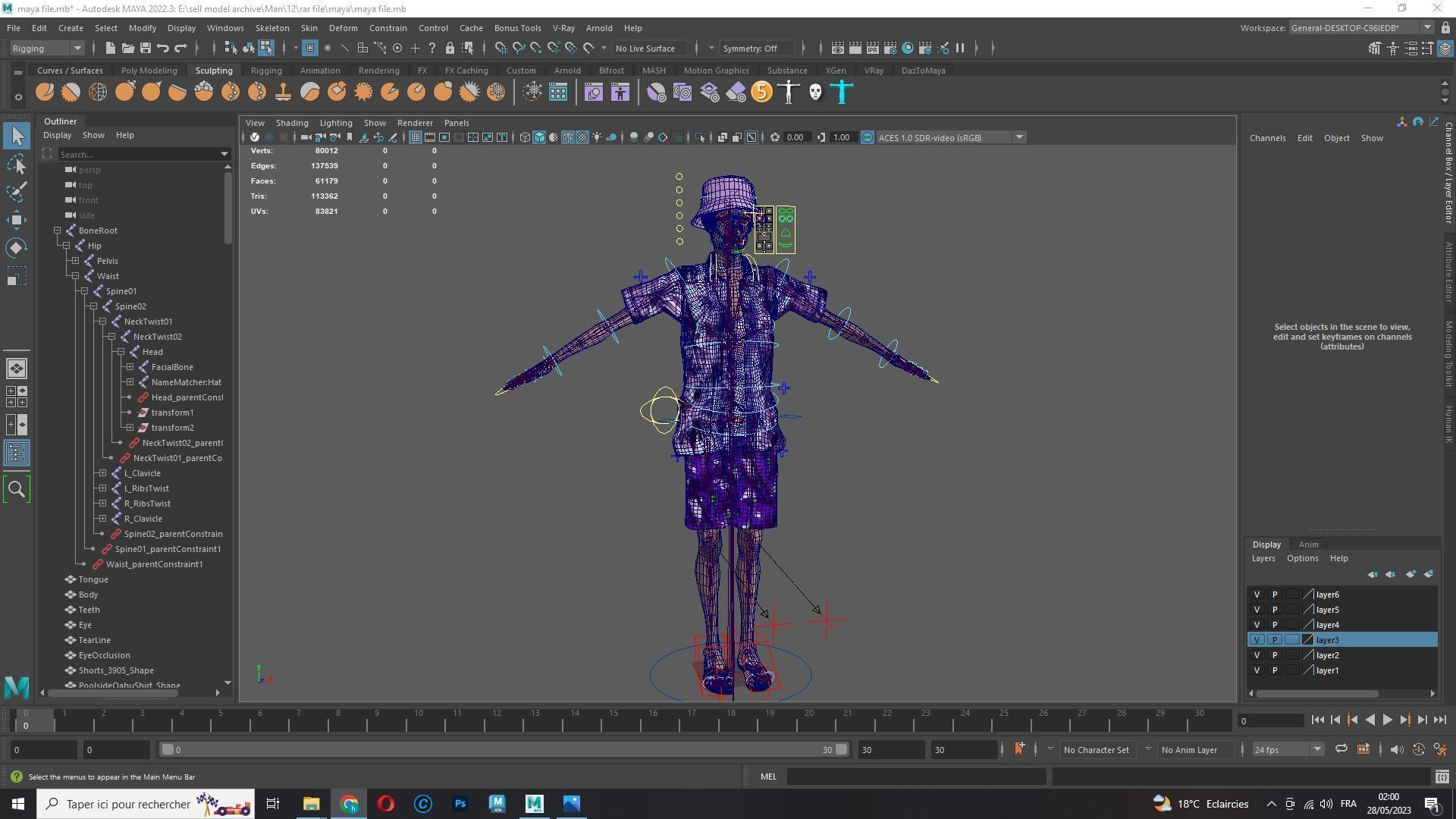 Old Man Tourist naked and clothed Low-poly 3D model_20