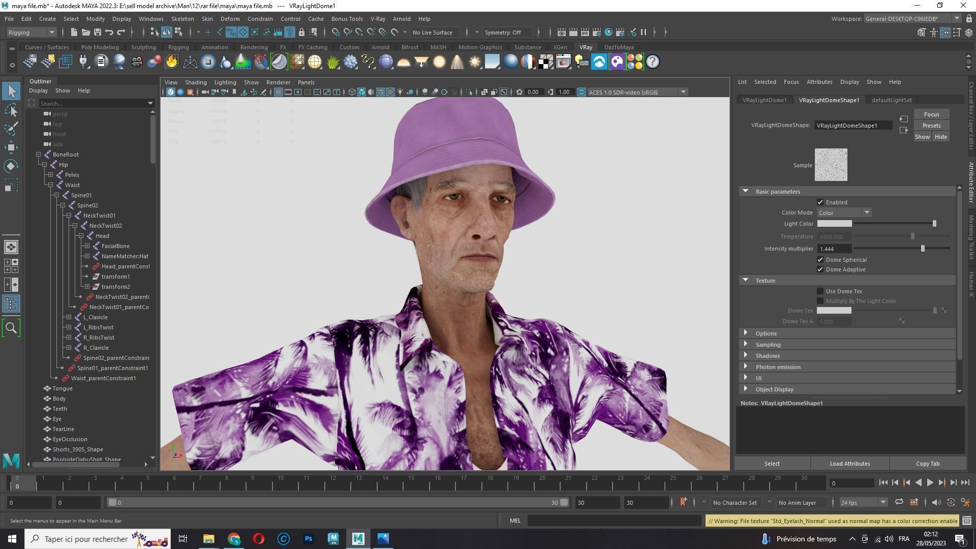 Old Man Tourist naked and clothed Low-poly 3D model_22