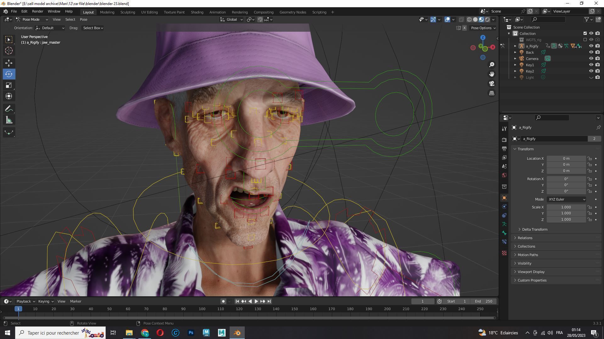 Old Man Tourist naked and clothed Low-poly 3D model_17