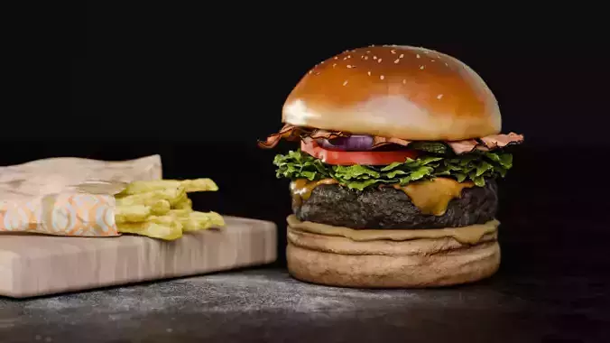 Handcrafted Crispy Cheese Burguer with French Fries