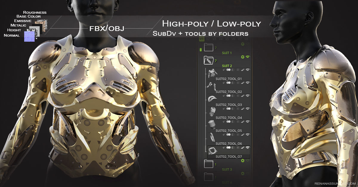 20 Scifi Busts with Textures Ready for Games and 3D Softwares Low-poly 3D model_12