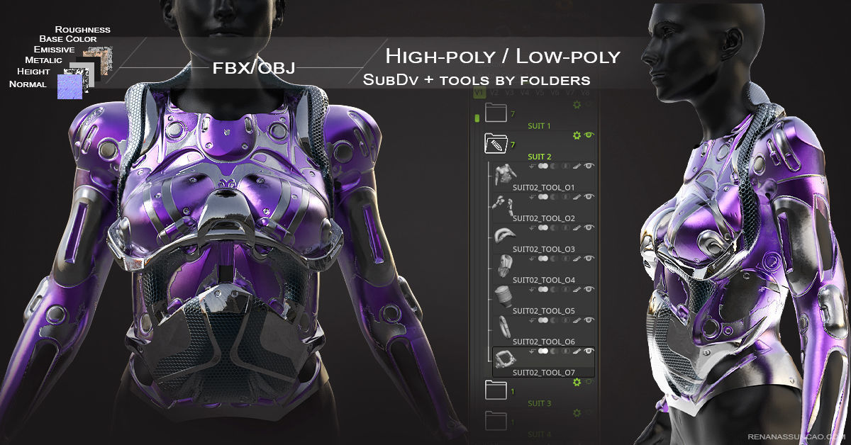 20 Scifi Busts with Textures Ready for Games and 3D Softwares Low-poly 3D model_7