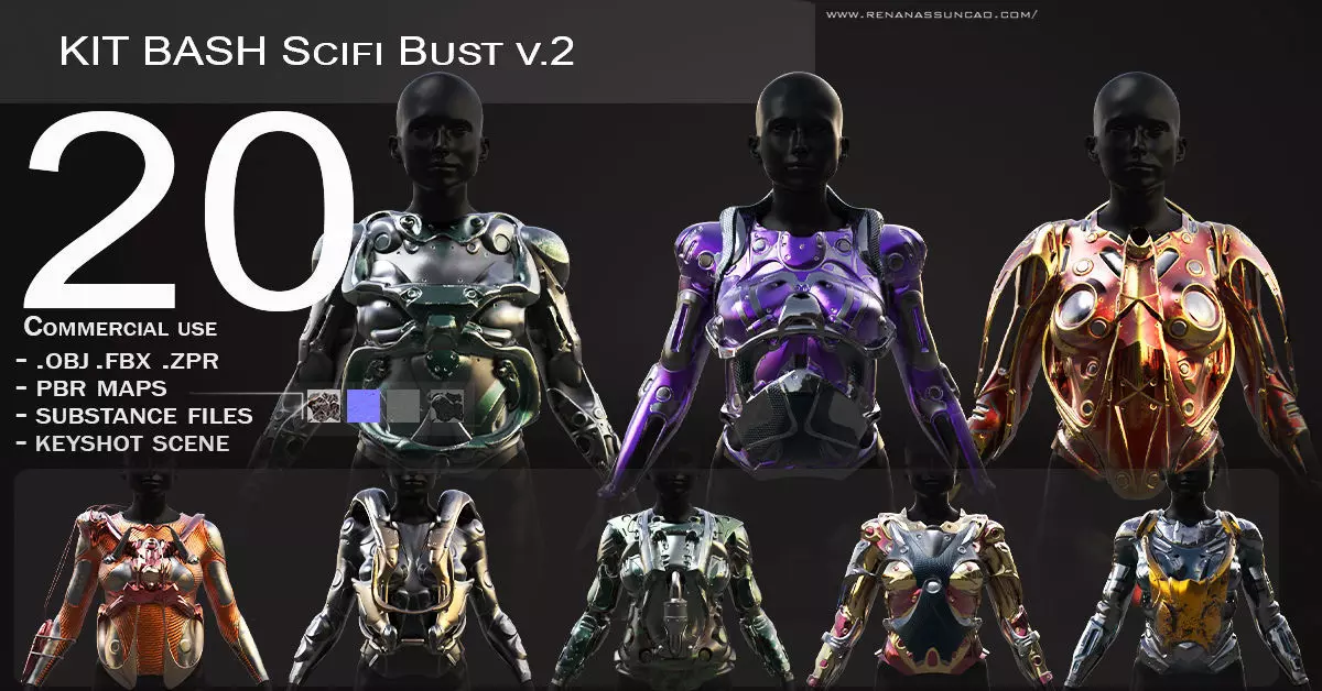 20 Scifi Busts with Textures Ready for Games and 3D Softwares Low-poly 3D model_0