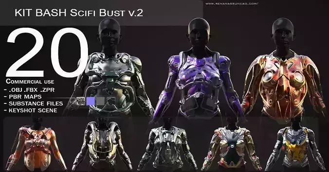 20 Scifi Busts with Textures Ready for Games and 3D Softwares