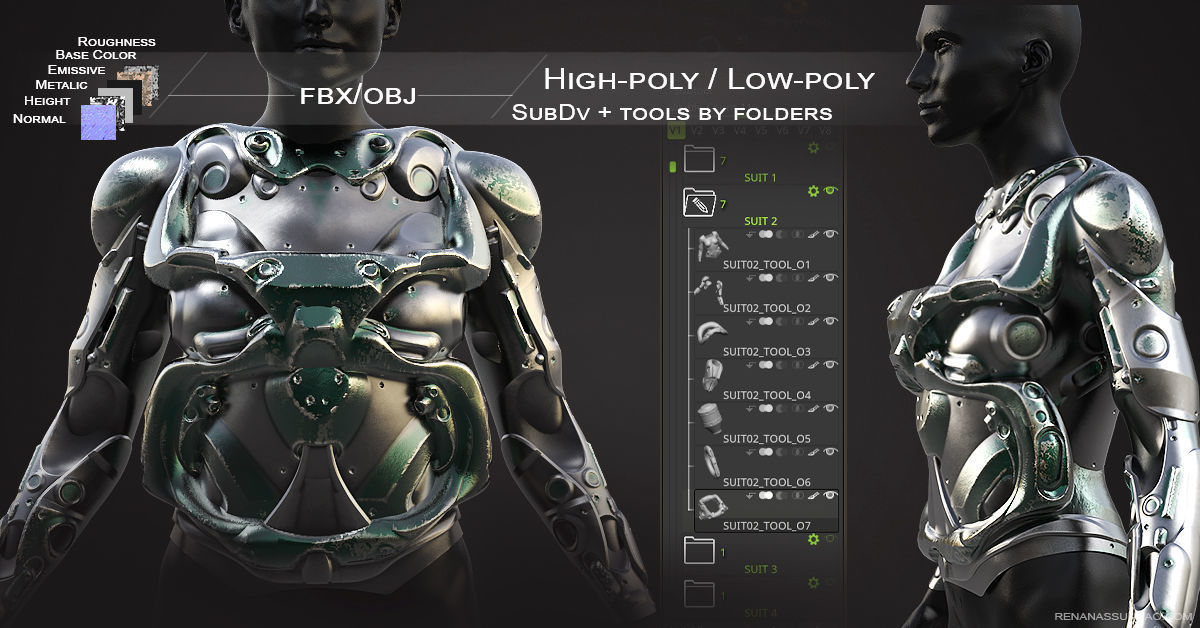 20 Scifi Busts with Textures Ready for Games and 3D Softwares Low-poly 3D model_4