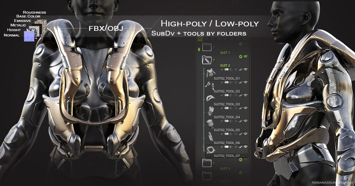 20 Scifi Busts with Textures Ready for Games and 3D Softwares Low-poly 3D model_8