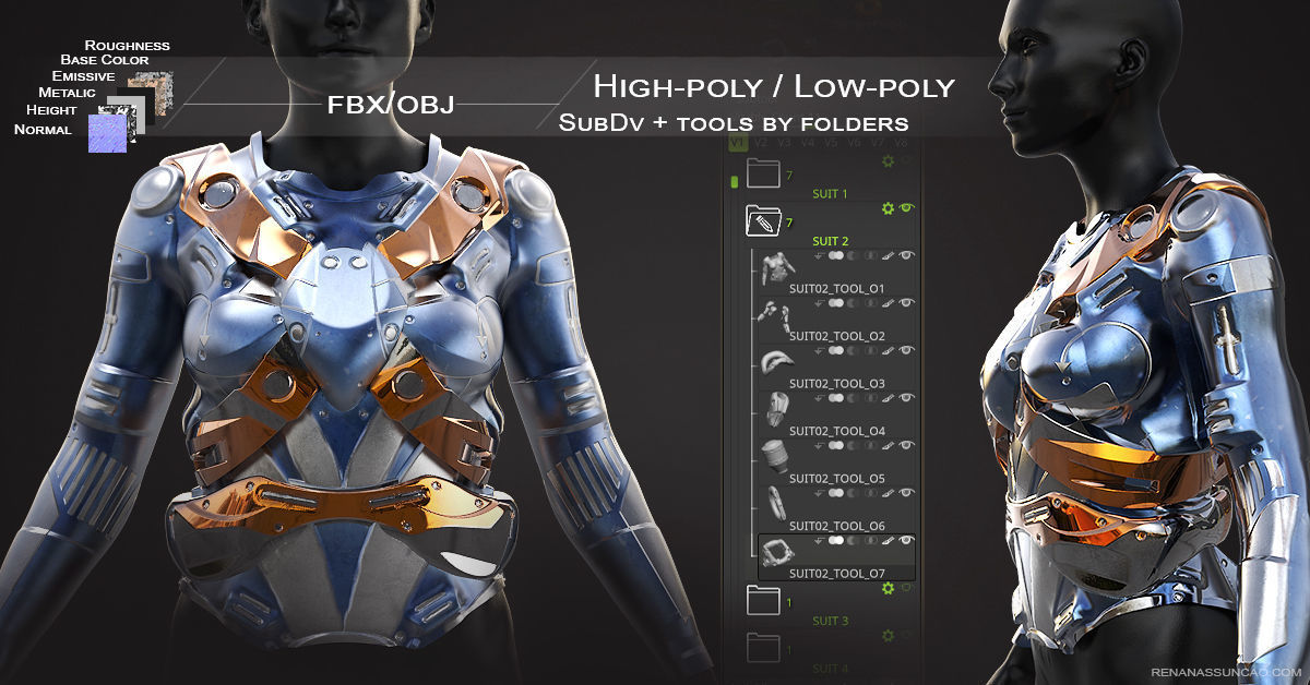 20 Scifi Busts with Textures Ready for Games and 3D Softwares Low-poly 3D model_14