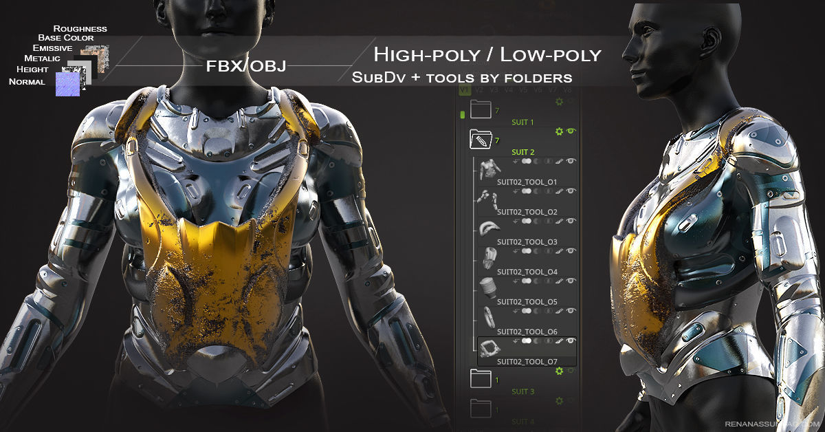 20 Scifi Busts with Textures Ready for Games and 3D Softwares Low-poly 3D model_6