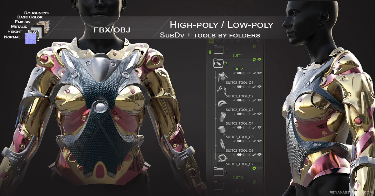 20 Scifi Busts with Textures Ready for Games and 3D Softwares Low-poly 3D model_15