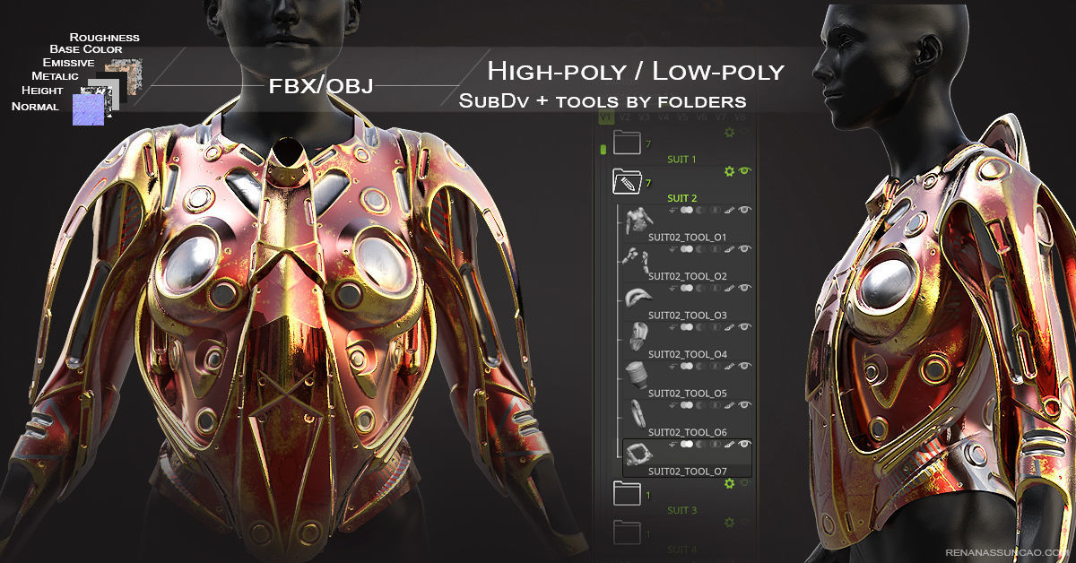 20 Scifi Busts with Textures Ready for Games and 3D Softwares Low-poly 3D model_3