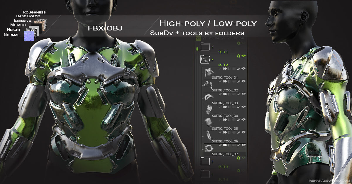 20 Scifi Busts with Textures Ready for Games and 3D Softwares Low-poly 3D model_13