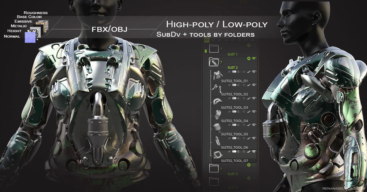 20 Scifi Busts with Textures Ready for Games and 3D Softwares Low-poly 3D model_2