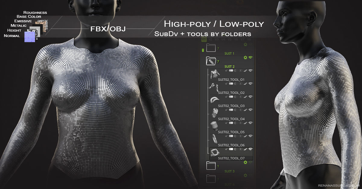 20 Scifi Busts with Textures Ready for Games and 3D Softwares Low-poly 3D model_16