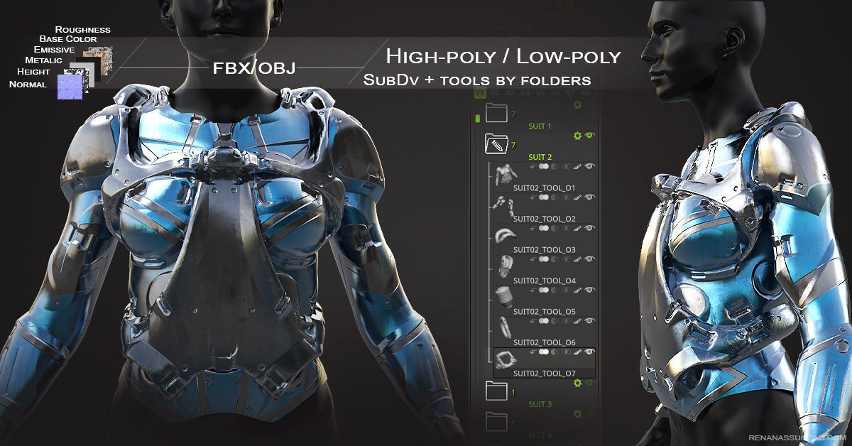 20 Scifi Busts with Textures Ready for Games and 3D Softwares Low-poly 3D model_5