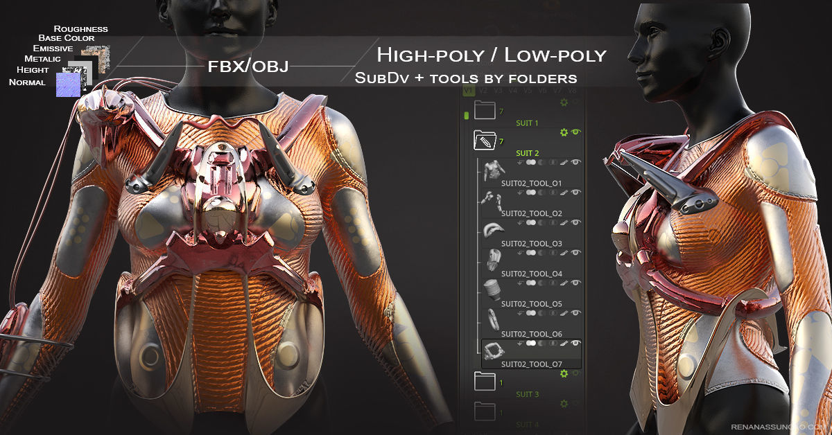 20 Scifi Busts with Textures Ready for Games and 3D Softwares Low-poly 3D model_11