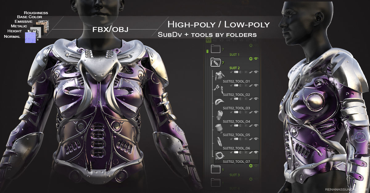 20 Scifi Busts with Textures Ready for Games and 3D Softwares Low-poly 3D model_9