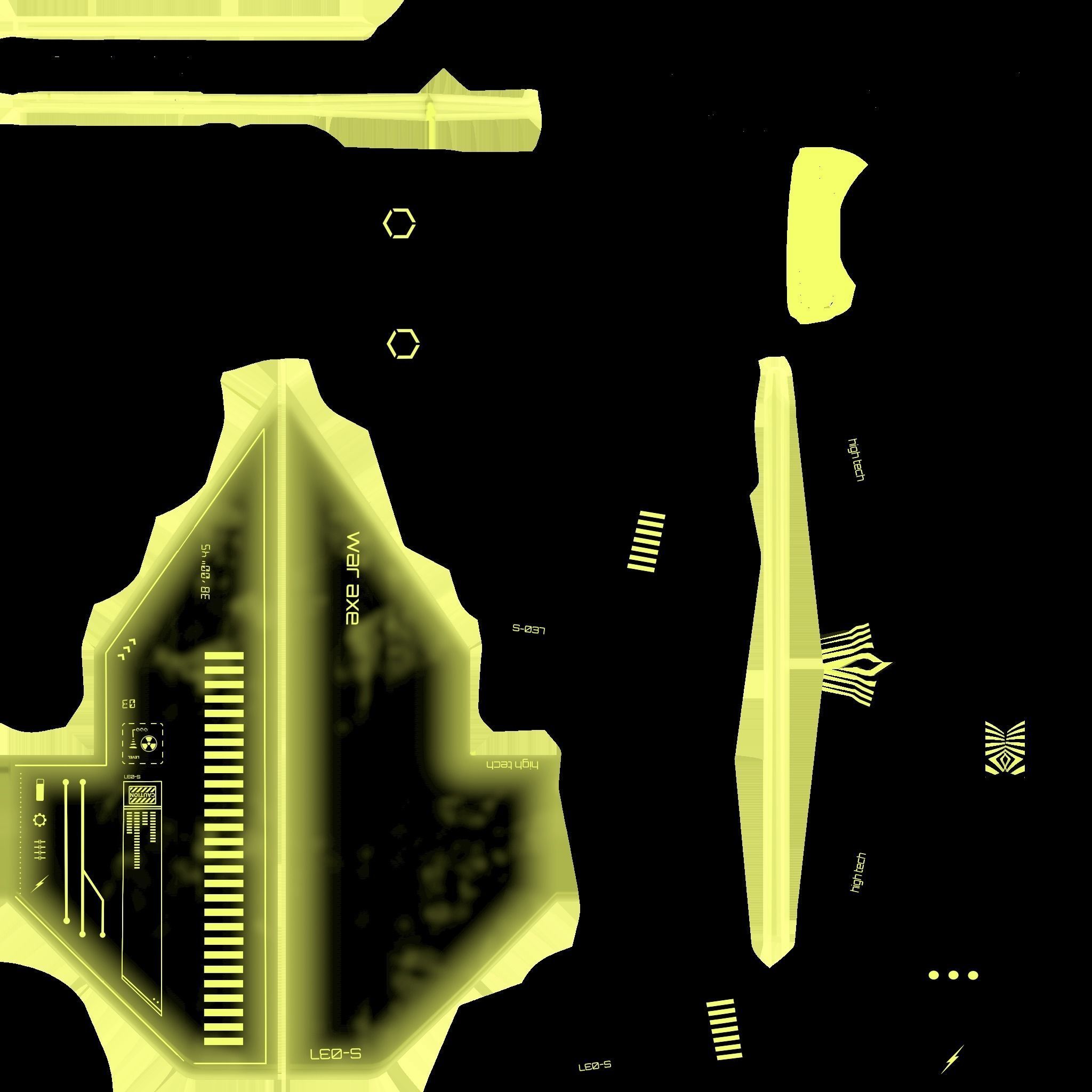 SciFi War Axe A05 Black Yellow - Sci Fi Weapon Design Low-poly 3D model_21