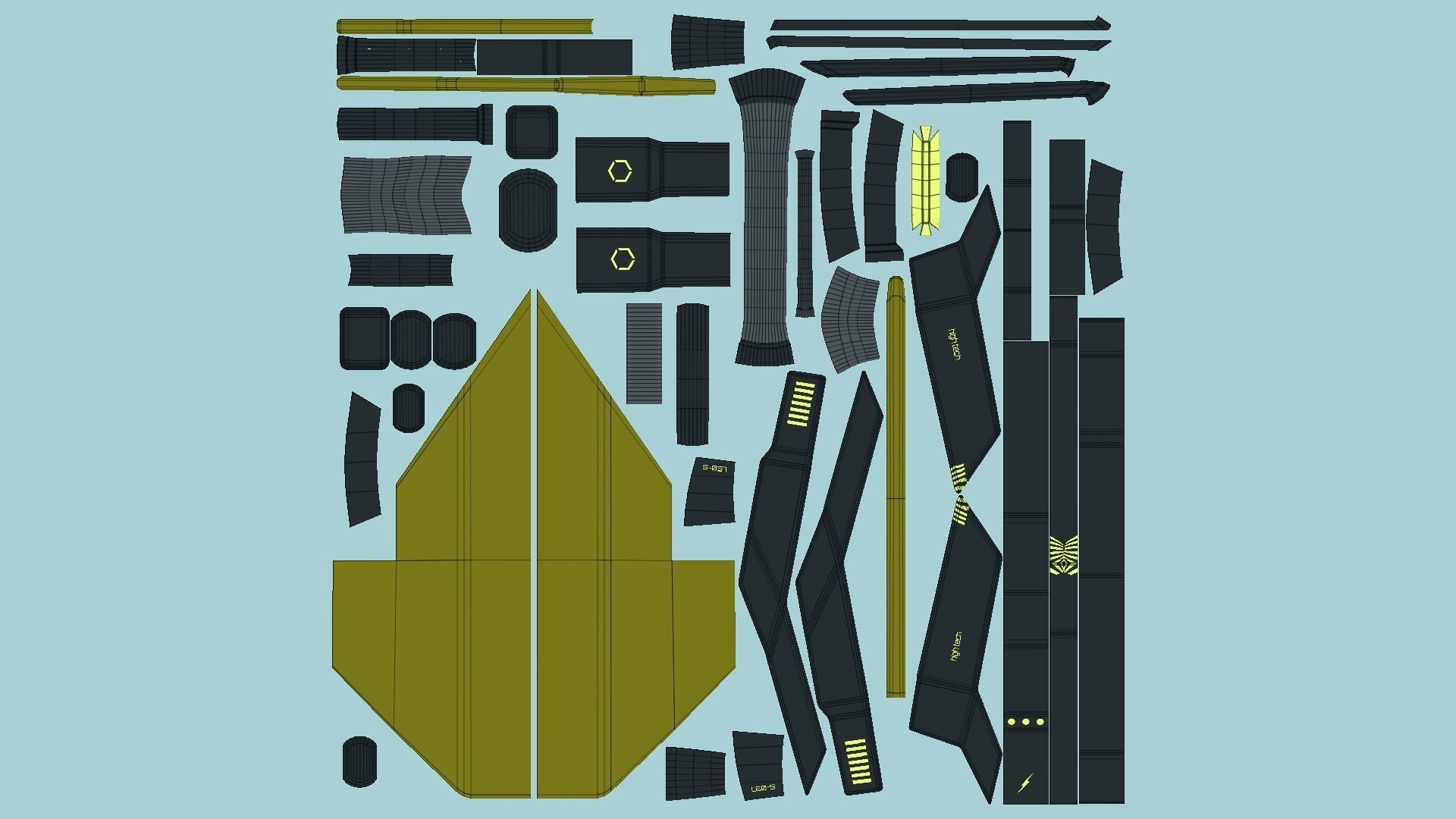 SciFi War Axe A05 Black Yellow - Sci Fi Weapon Design Low-poly 3D model_5