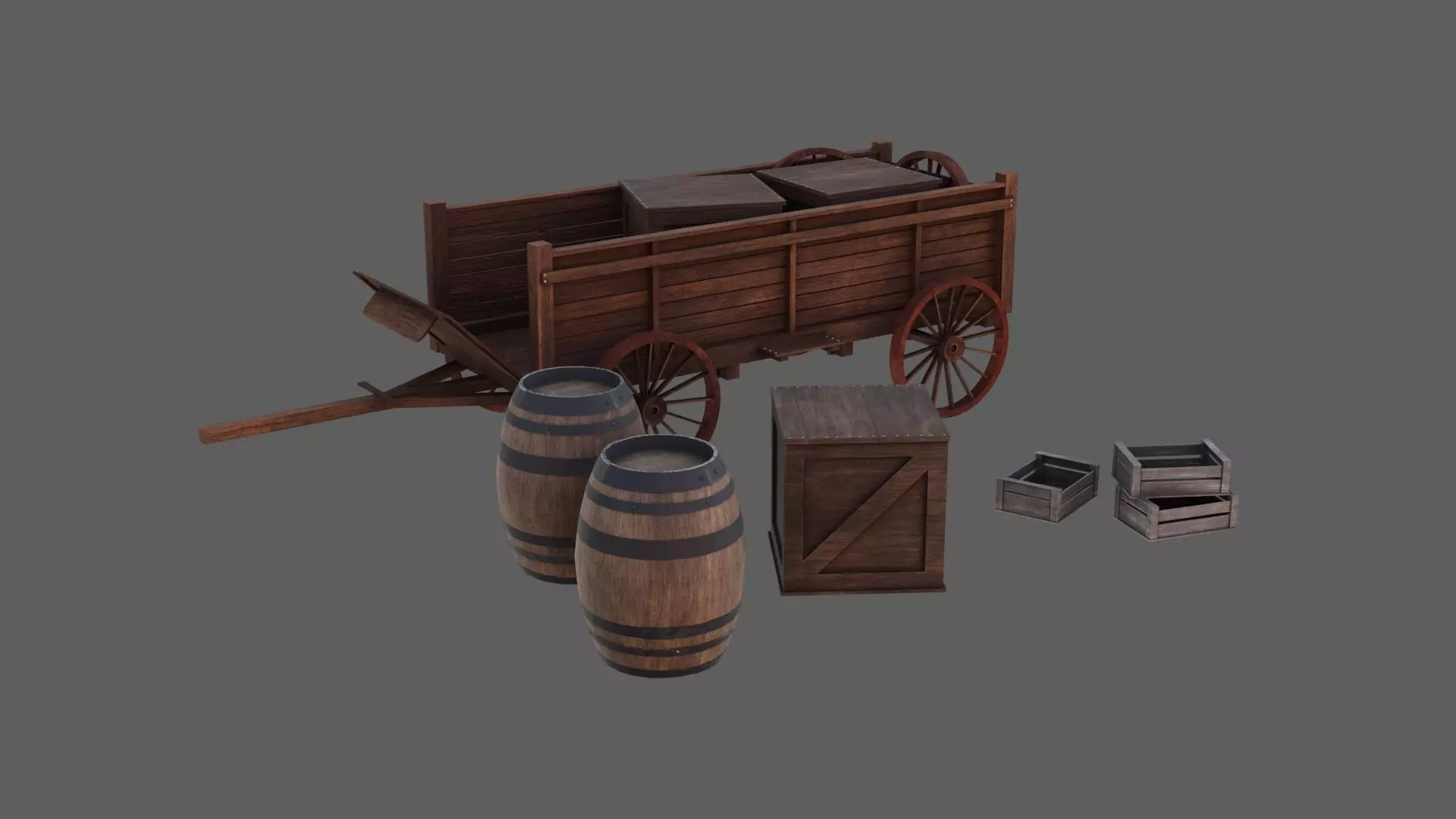 Wooden Cart 3D Model 3D model