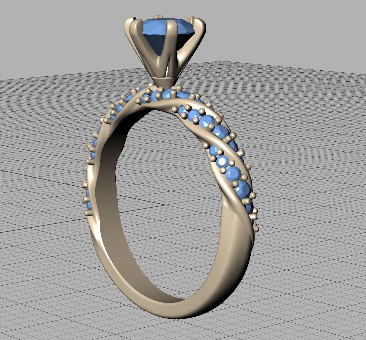 Olivia Twisted Diamond Engagement Ring Crown Head 3dprint model 3D print model_37