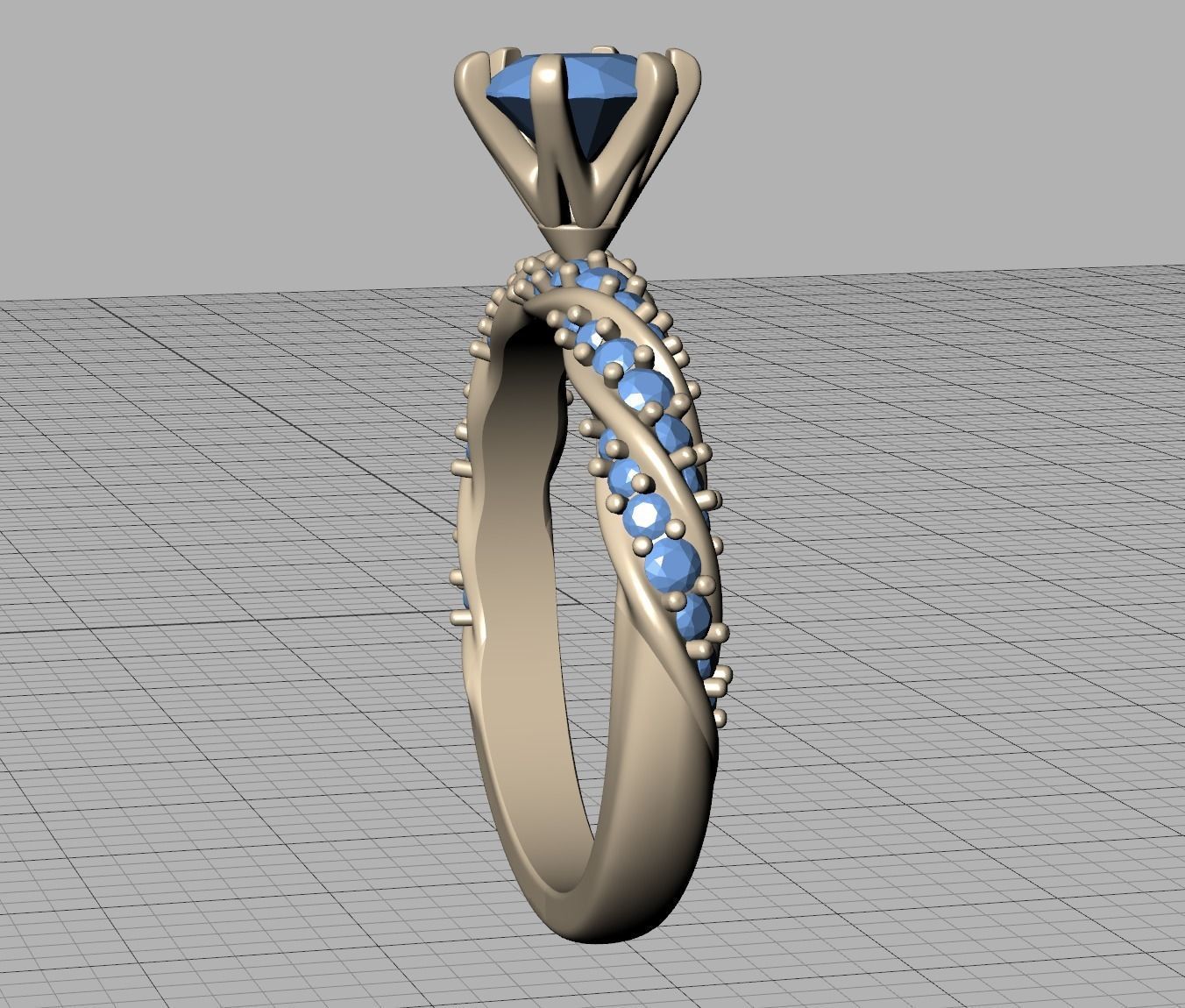 Olivia Twisted Diamond Engagement Ring Crown Head 3dprint model 3D print model_40