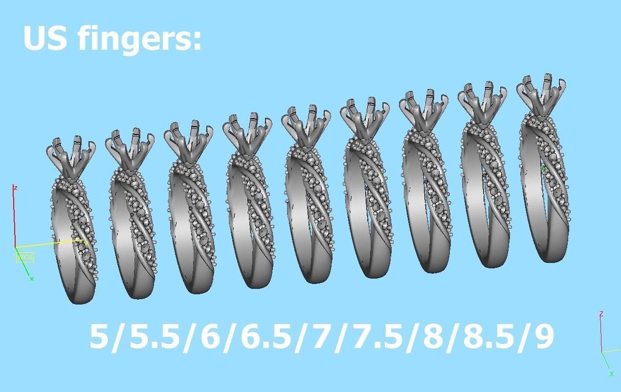 Olivia Twisted Diamond Engagement Ring Crown Head 3dprint model 3D print model_12