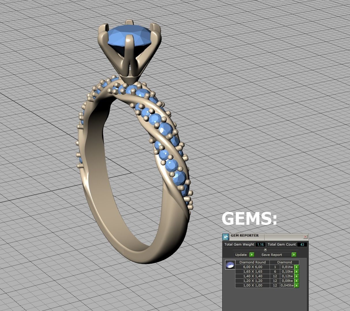 Olivia Twisted Diamond Engagement Ring Crown Head 3dprint model 3D print model_14