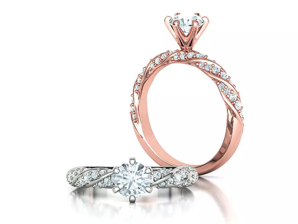 Olivia Twisted Diamond Engagement Ring Crown Head 3dprint model 3D print model_0