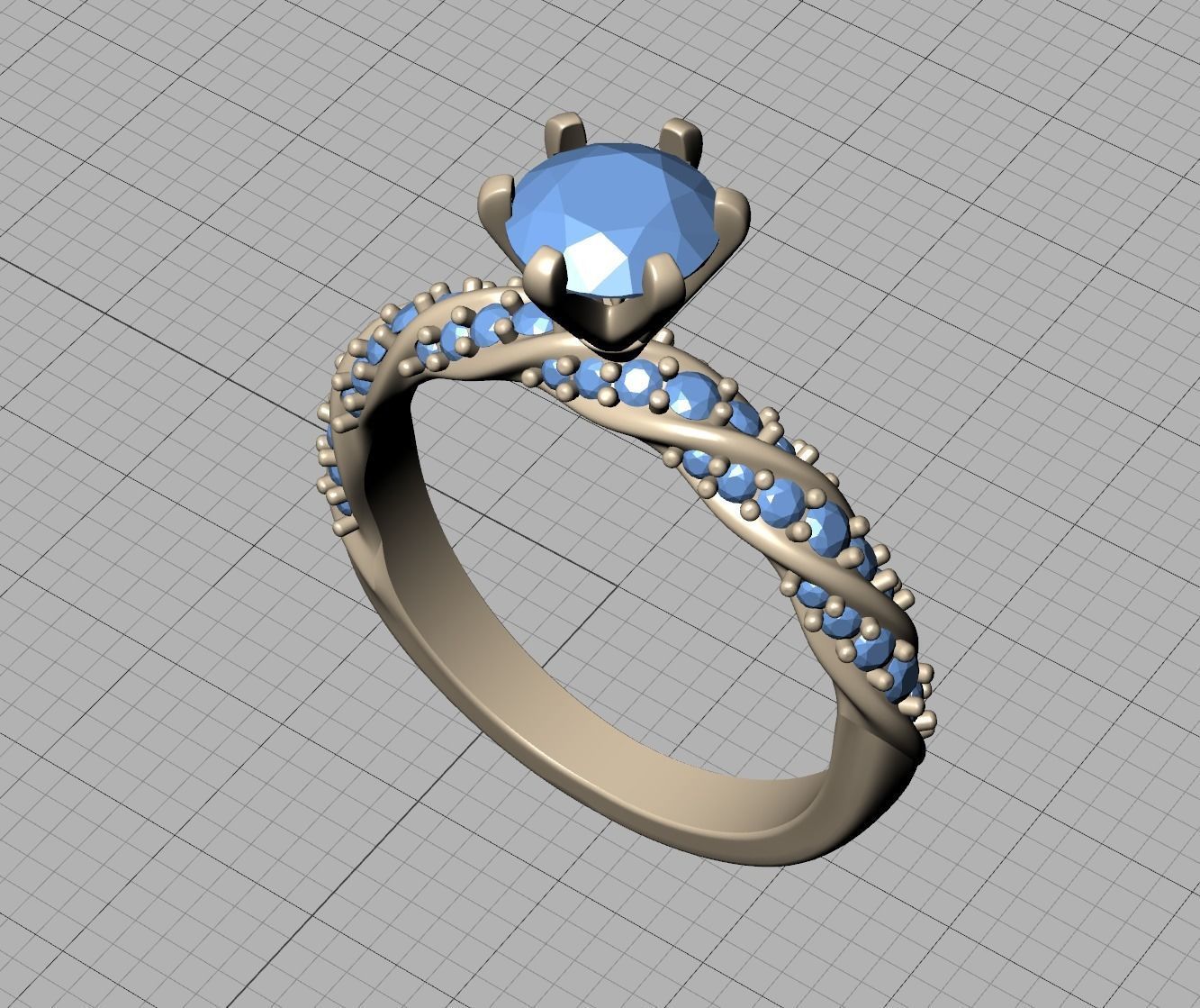 Olivia Twisted Diamond Engagement Ring Crown Head 3dprint model 3D print model_41