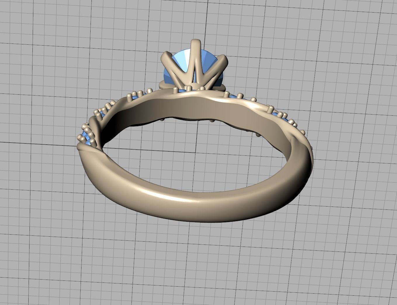Olivia Twisted Diamond Engagement Ring Crown Head 3dprint model 3D print model_42