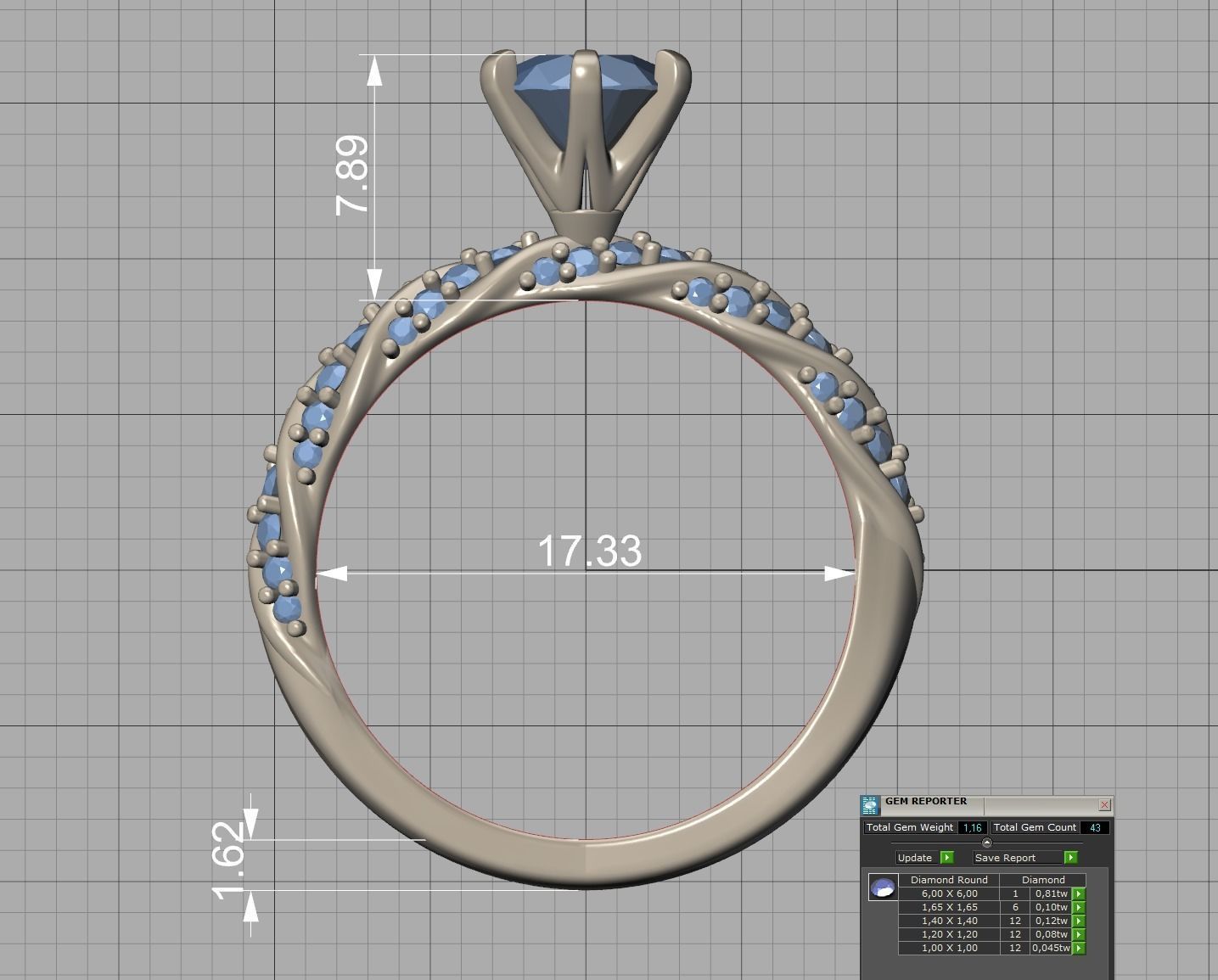 Olivia Twisted Diamond Engagement Ring Crown Head 3dprint model 3D print model_15