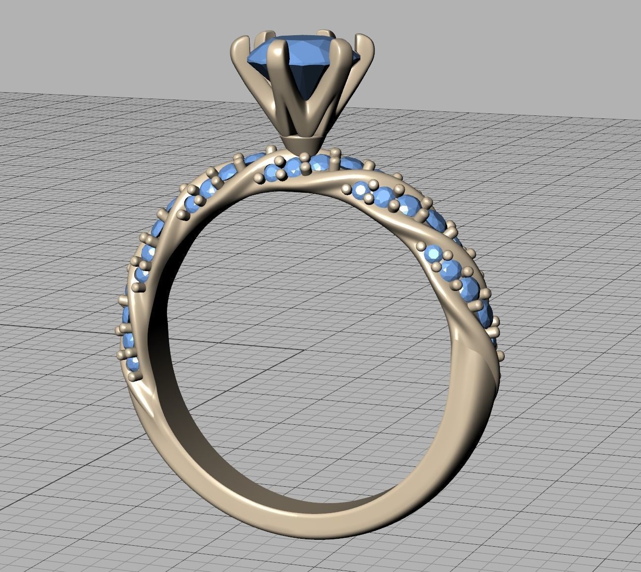 Olivia Twisted Diamond Engagement Ring Crown Head 3dprint model 3D print model_39