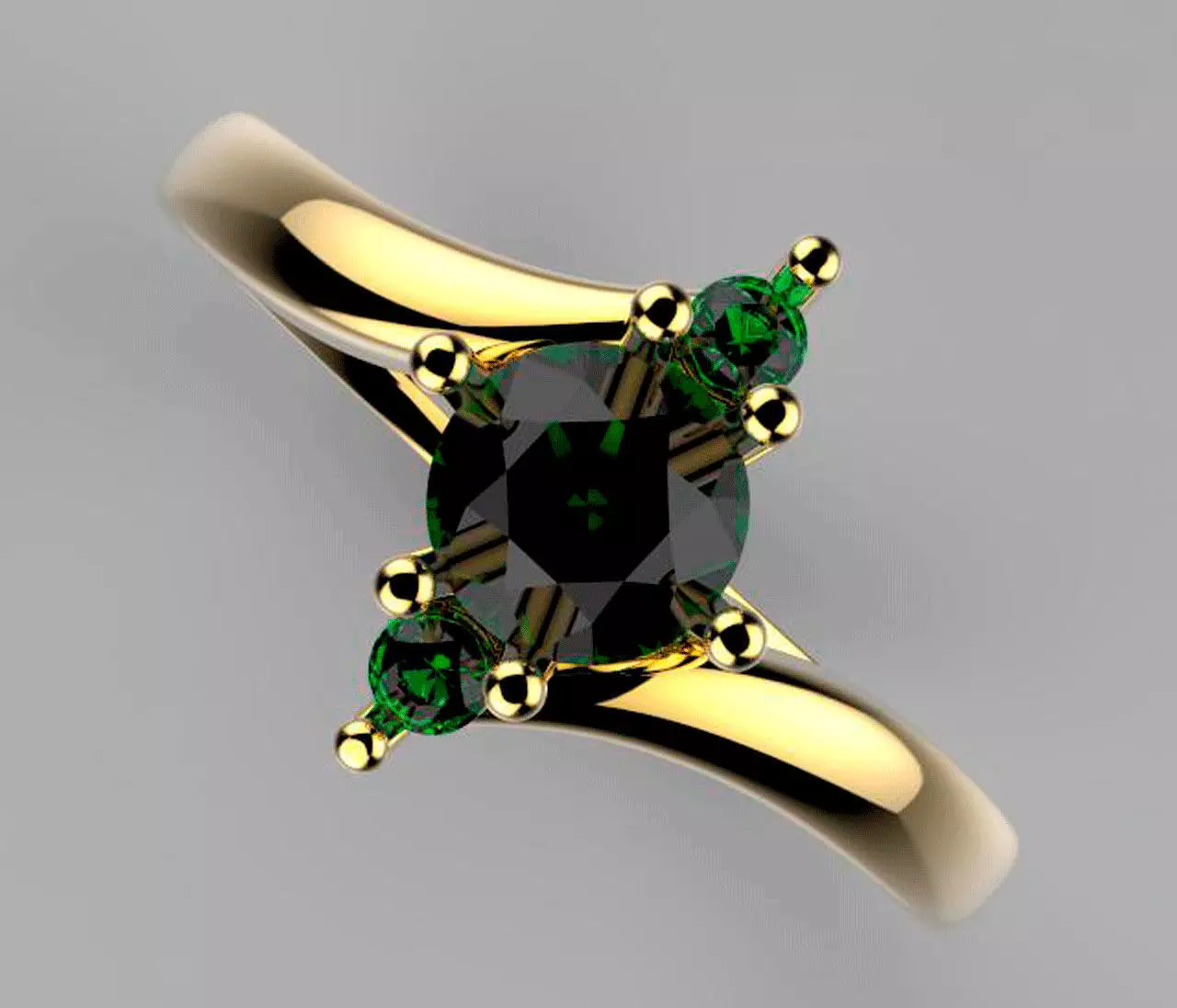 trinity gold engagement ring with emerald stone 3D print model_0