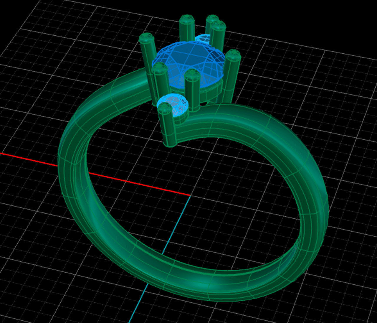 trinity gold engagement ring with emerald stone 3D print model_3