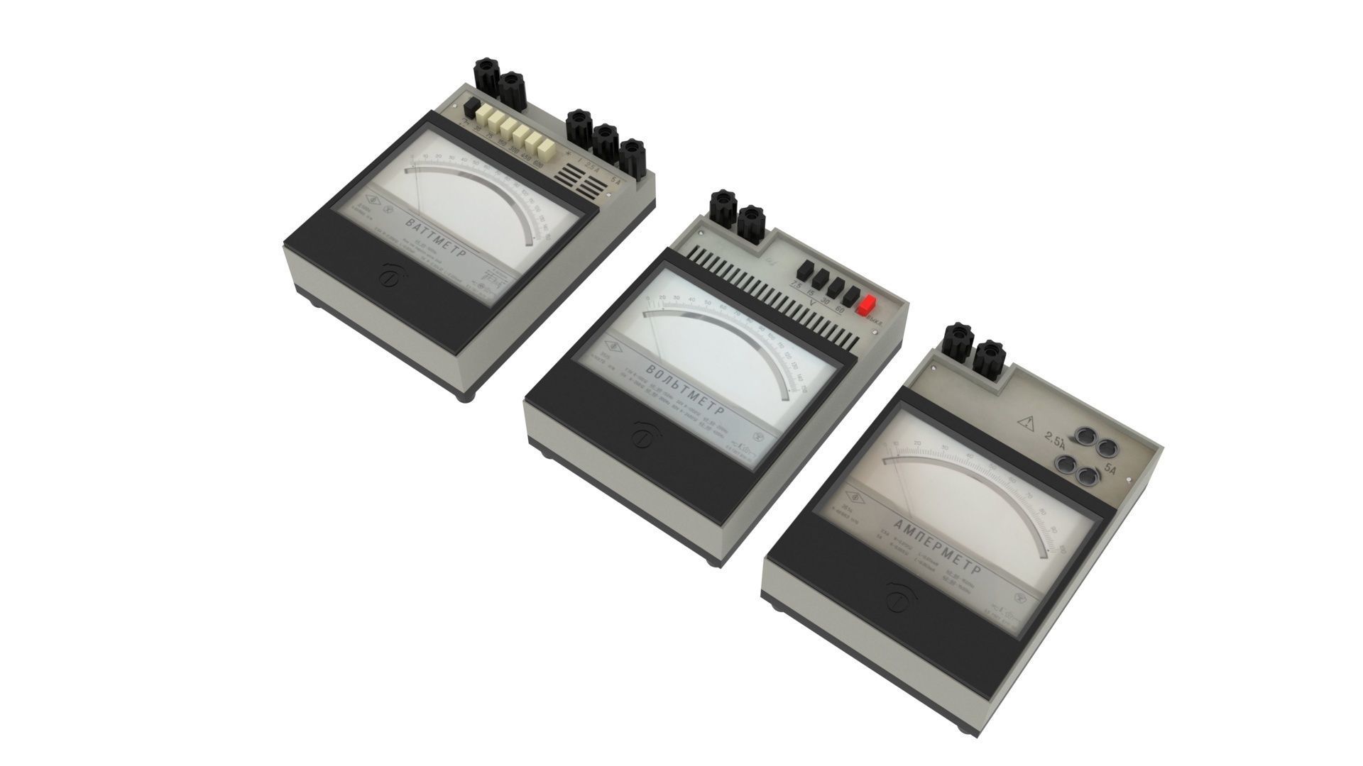 Analog Meters Set 3D model_1