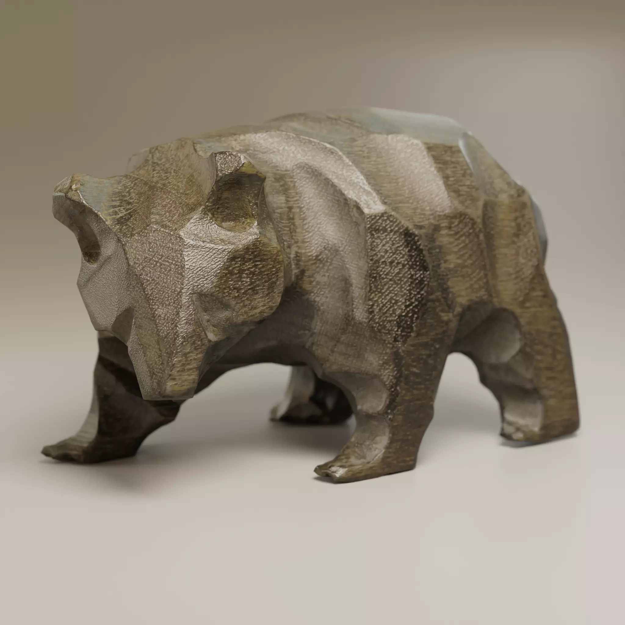 Small Woonden Bear Sculpture - 3D Scan Low-poly 3D model_0