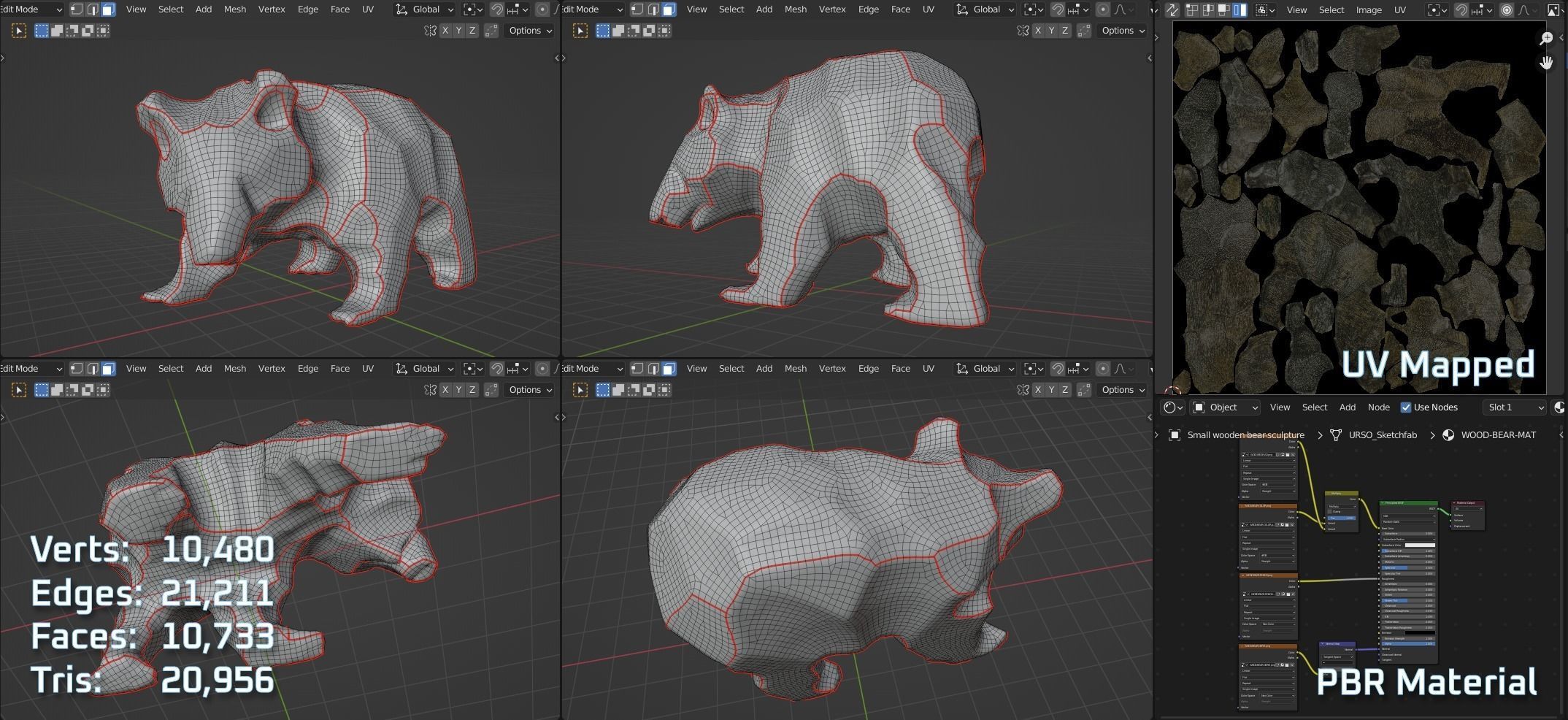 Small Woonden Bear Sculpture - 3D Scan Low-poly 3D model_9