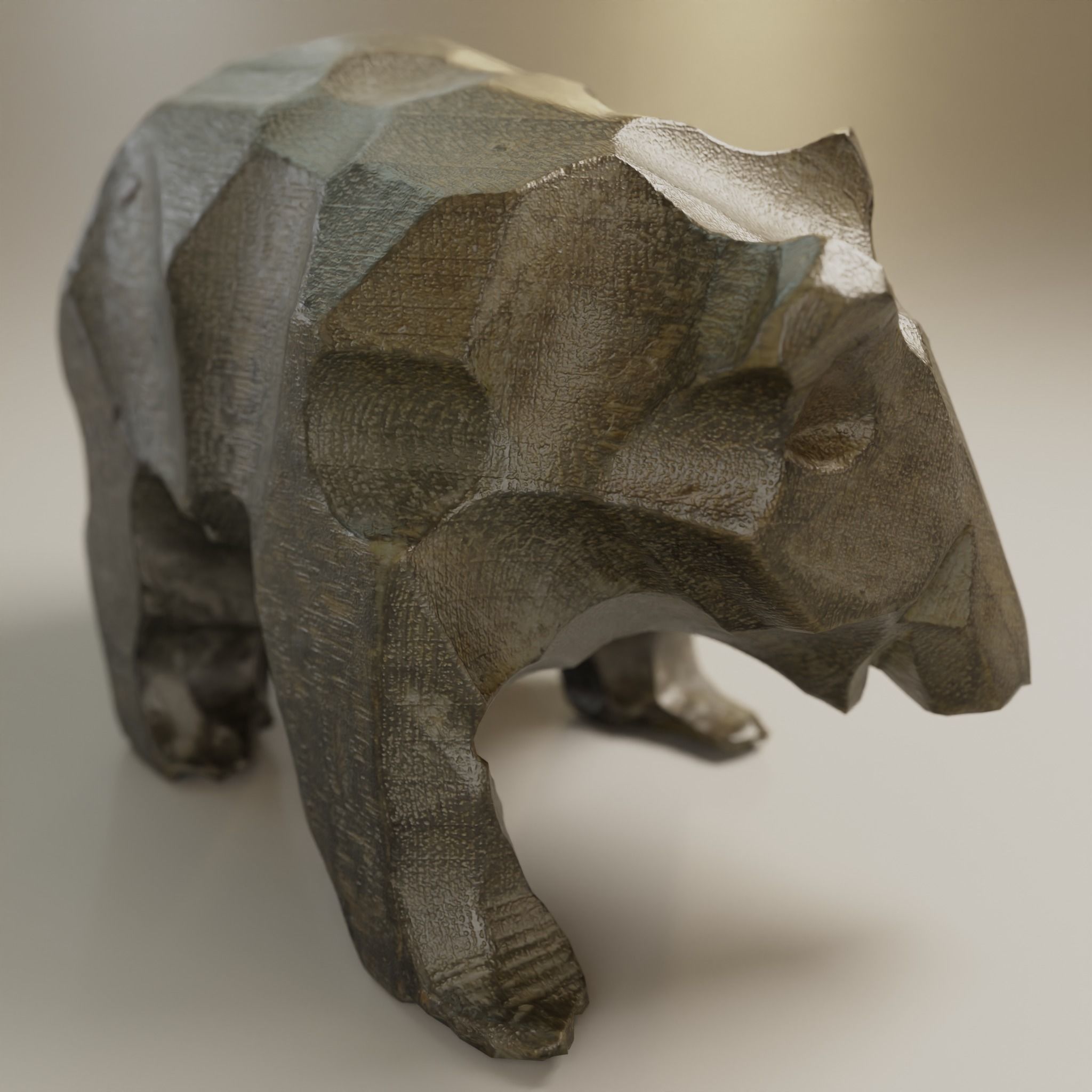 Small Woonden Bear Sculpture - 3D Scan Low-poly 3D model_3