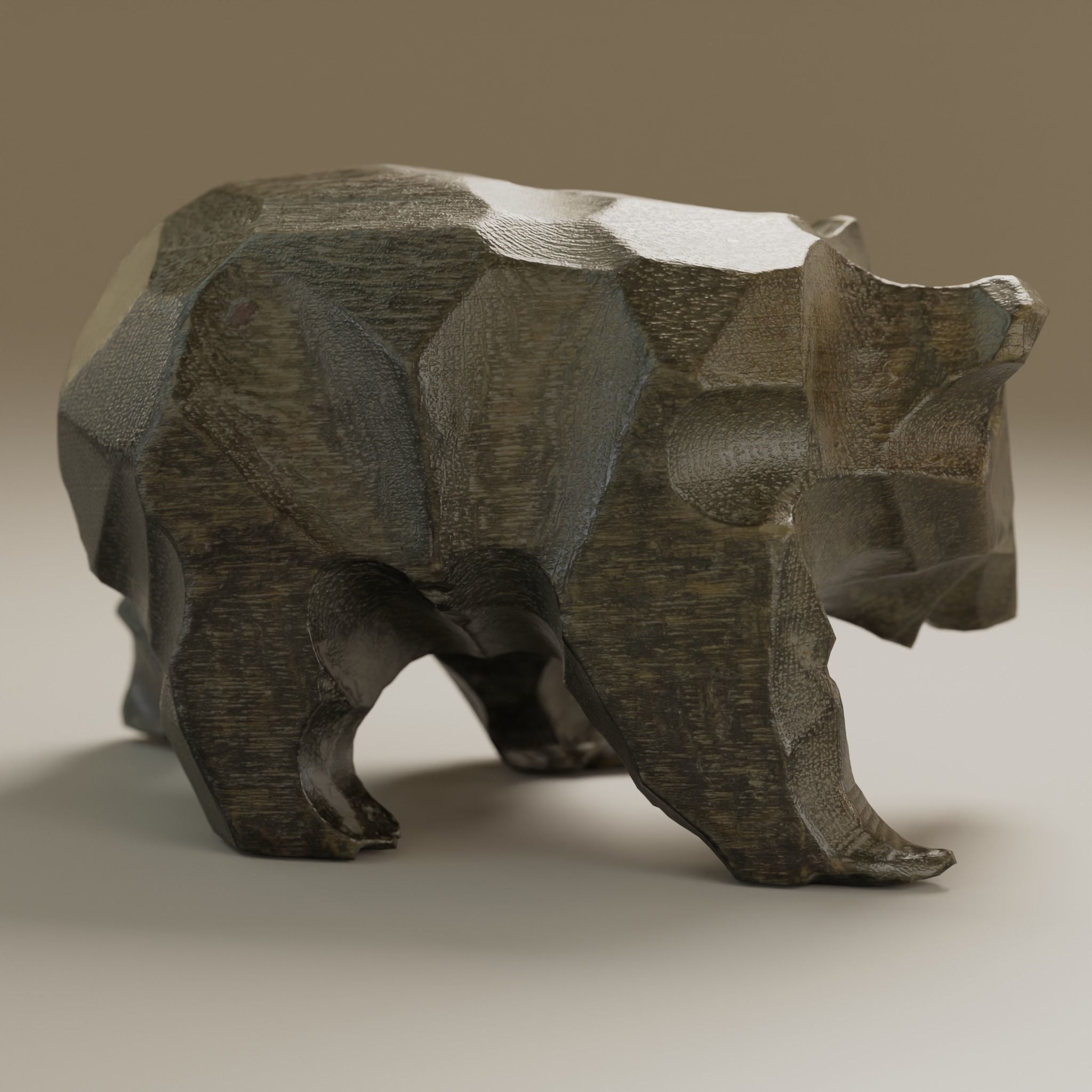 Small Woonden Bear Sculpture - 3D Scan Low-poly 3D model_5