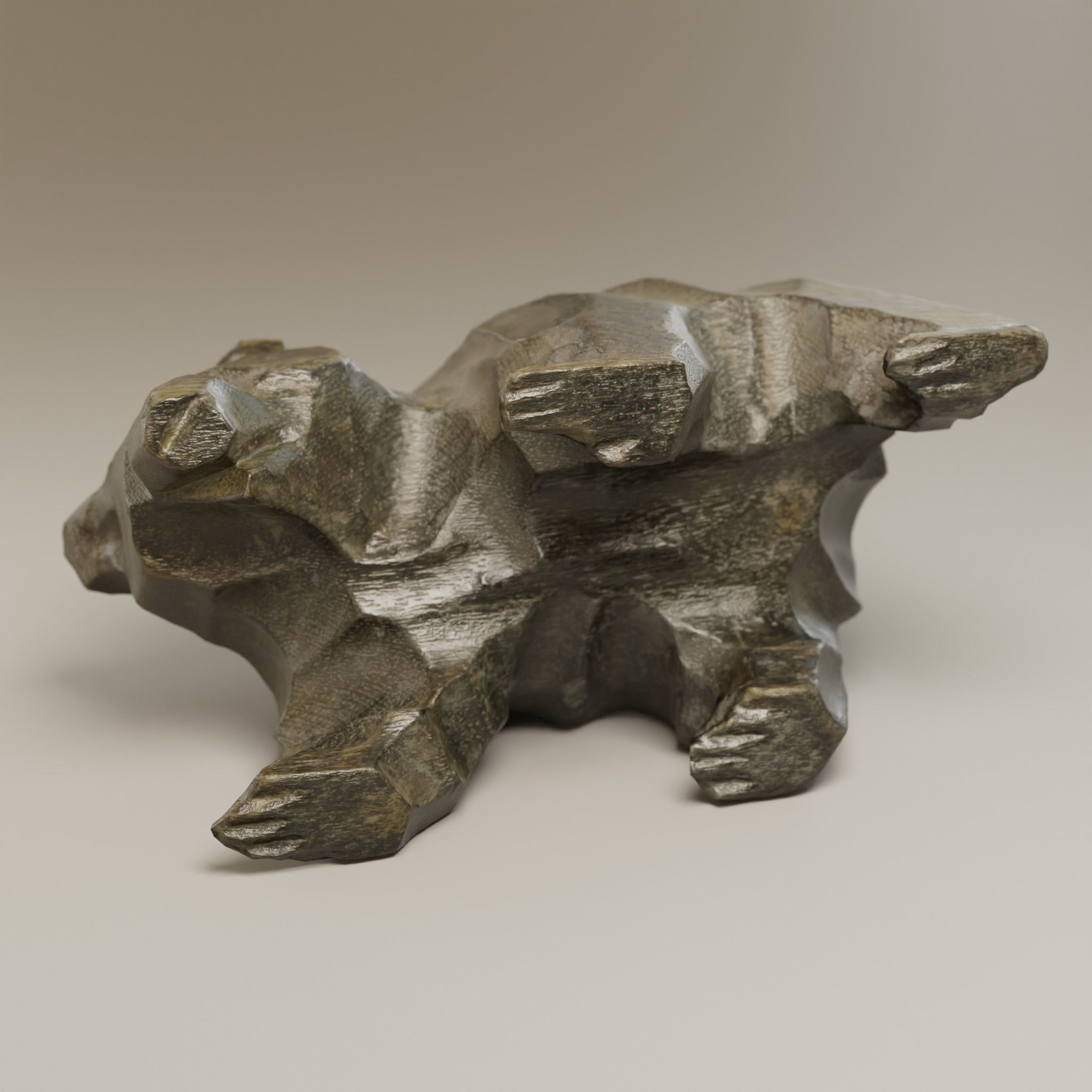 Small Woonden Bear Sculpture - 3D Scan Low-poly 3D model_6