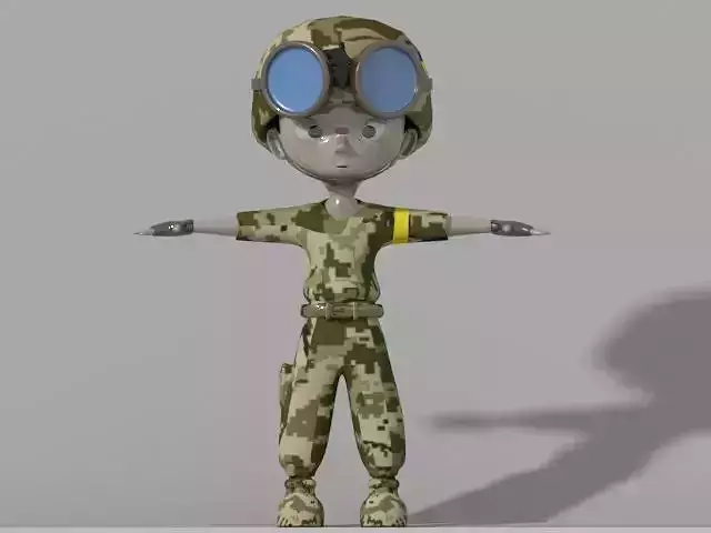 Ukrainian cartoon soldier in camouflage