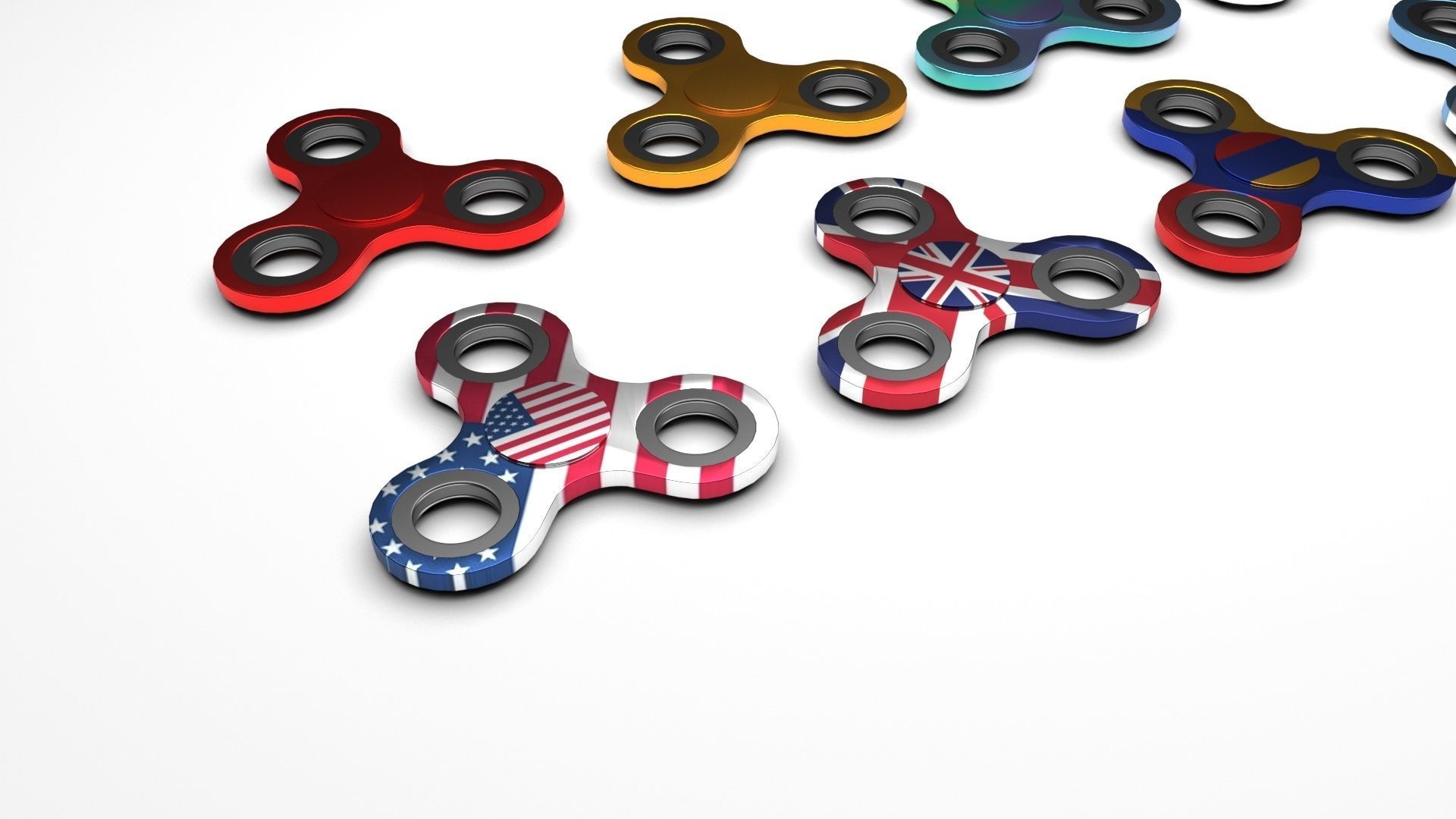 Metallic Fidget Spinners Set 3D model_7