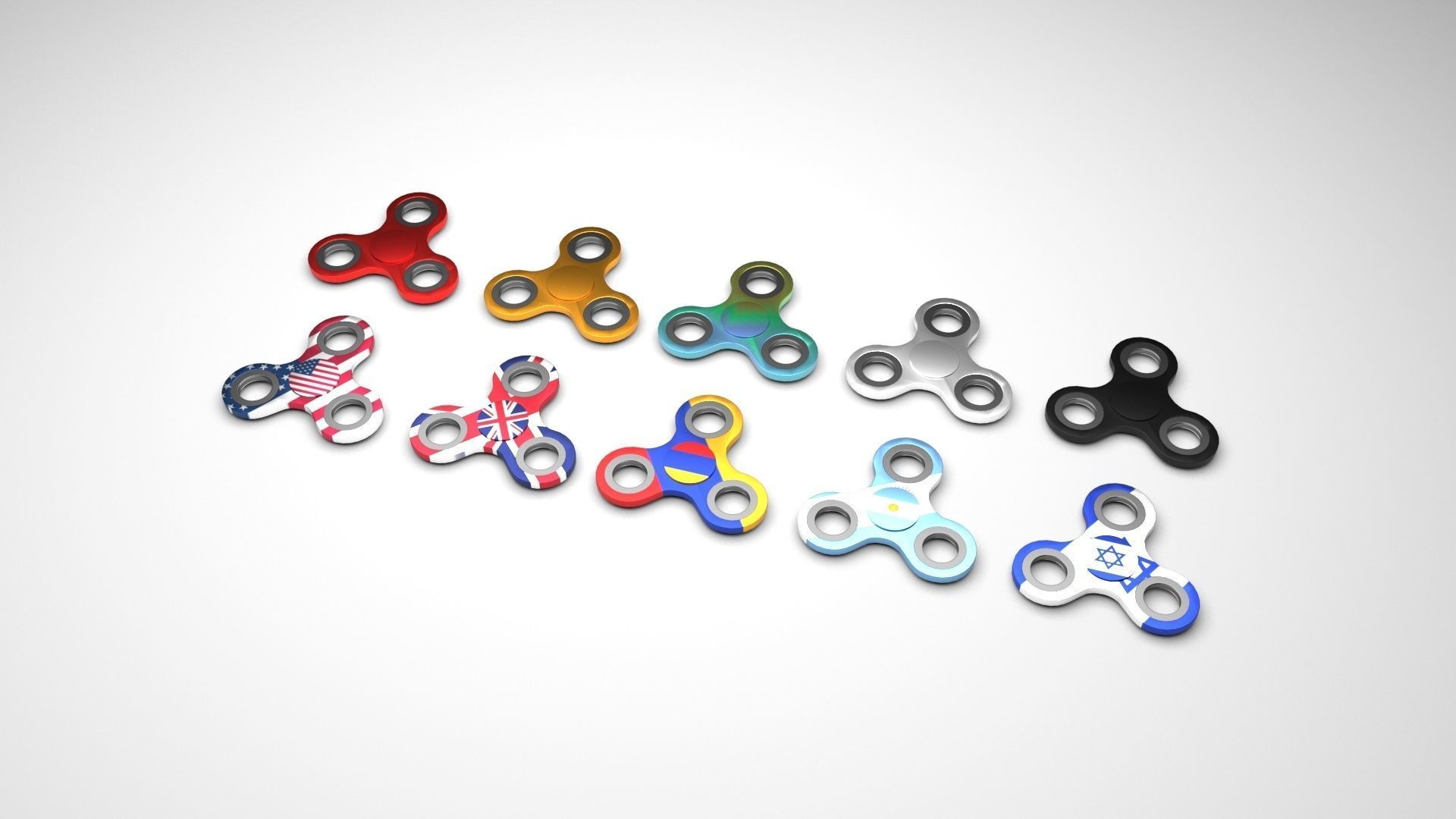 Metallic Fidget Spinners Set 3D model_1