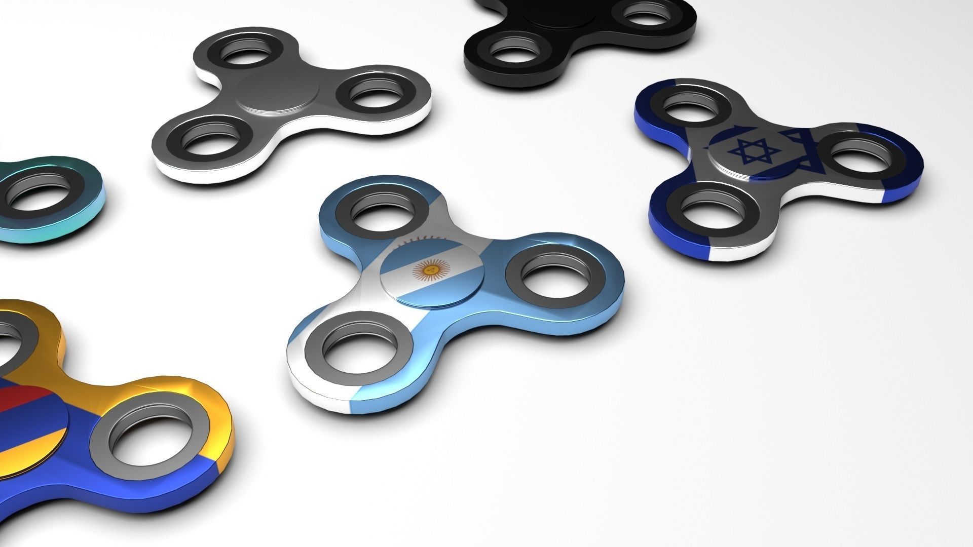 Metallic Fidget Spinners Set 3D model_6