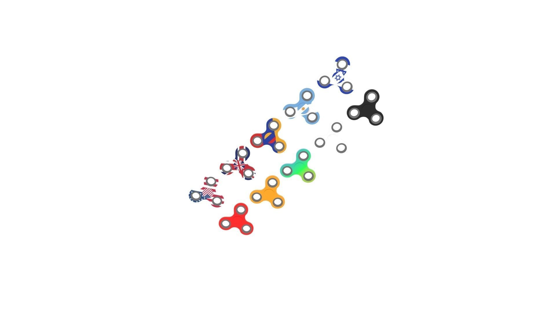 Metallic Fidget Spinners Set 3D model_14