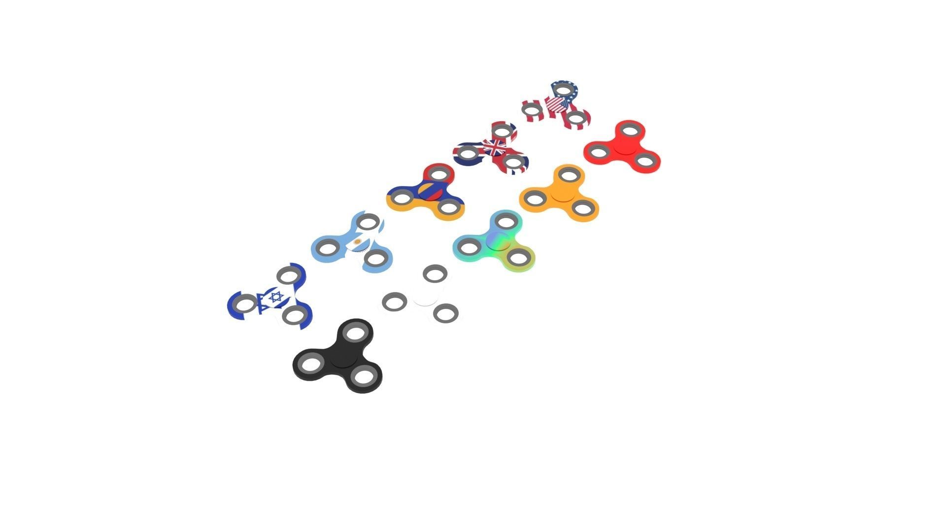 Metallic Fidget Spinners Set 3D model_11