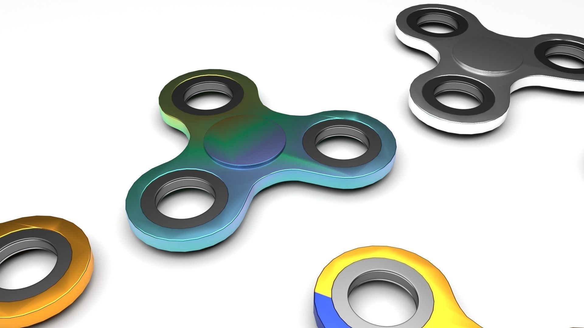 Metallic Fidget Spinners Set 3D model_3