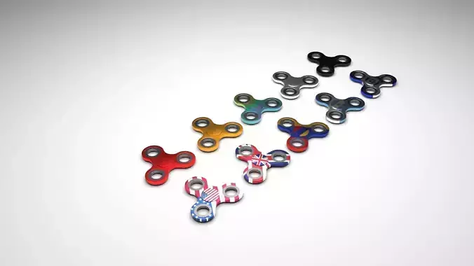 Metallic Fidget Spinners Set 3D model Metallic Fidget Spinners Set 3D model